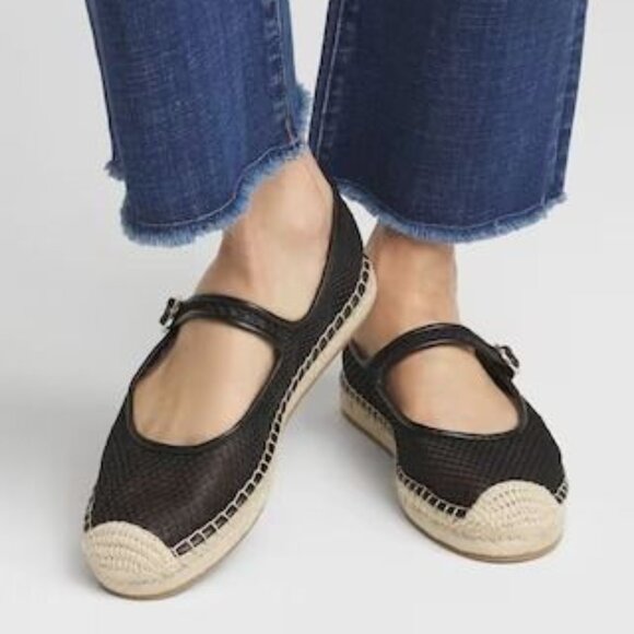 NWT, SZ 7, Chico's Eliana Mesh Mary Jane Espadrille, Black - Picture 1 of 3